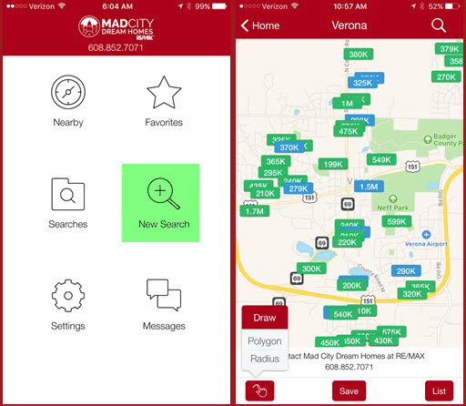 Mobile App Radius Search - Mad City Dream Homes